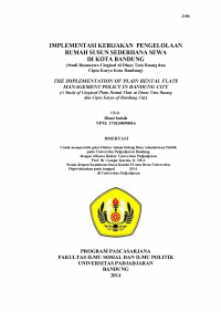 DISERTASI IMPLEMENTASI KEBIJAKAN PENGELOLAAN RUMAH SUSUN SEDERHANA SEWA DI KOTA BANDUNG (Studi Rusunawa Cingised di Dinas Tata Ruang dan Cipta Karya Kota Bandung)