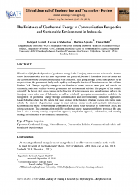 The Existence of Geothermal Energy in Communication Perspective and Sustainable Environment in Indonesia