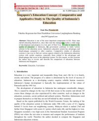 Singapore’s Education Concept : Comparative and Applicative Study to The Quality of Indonesia’s Education