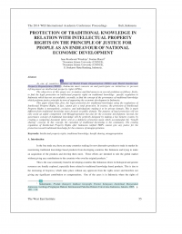 PROTECTION OF TRADITIONAL KNOWLEDGE IN RELATION WITH INTELLECTUAL PROPERTY RIGHTS ON THE PRINCIPLE OF JUSTICE FOR PEOPLE AS AN ENDEAVOUR OF NATIONAL ECONOMIC DEVELOPMENT