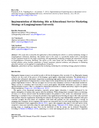 Implementation of Marketing Mix as Educational Service Marketing
Strategy at Langlangbuana University